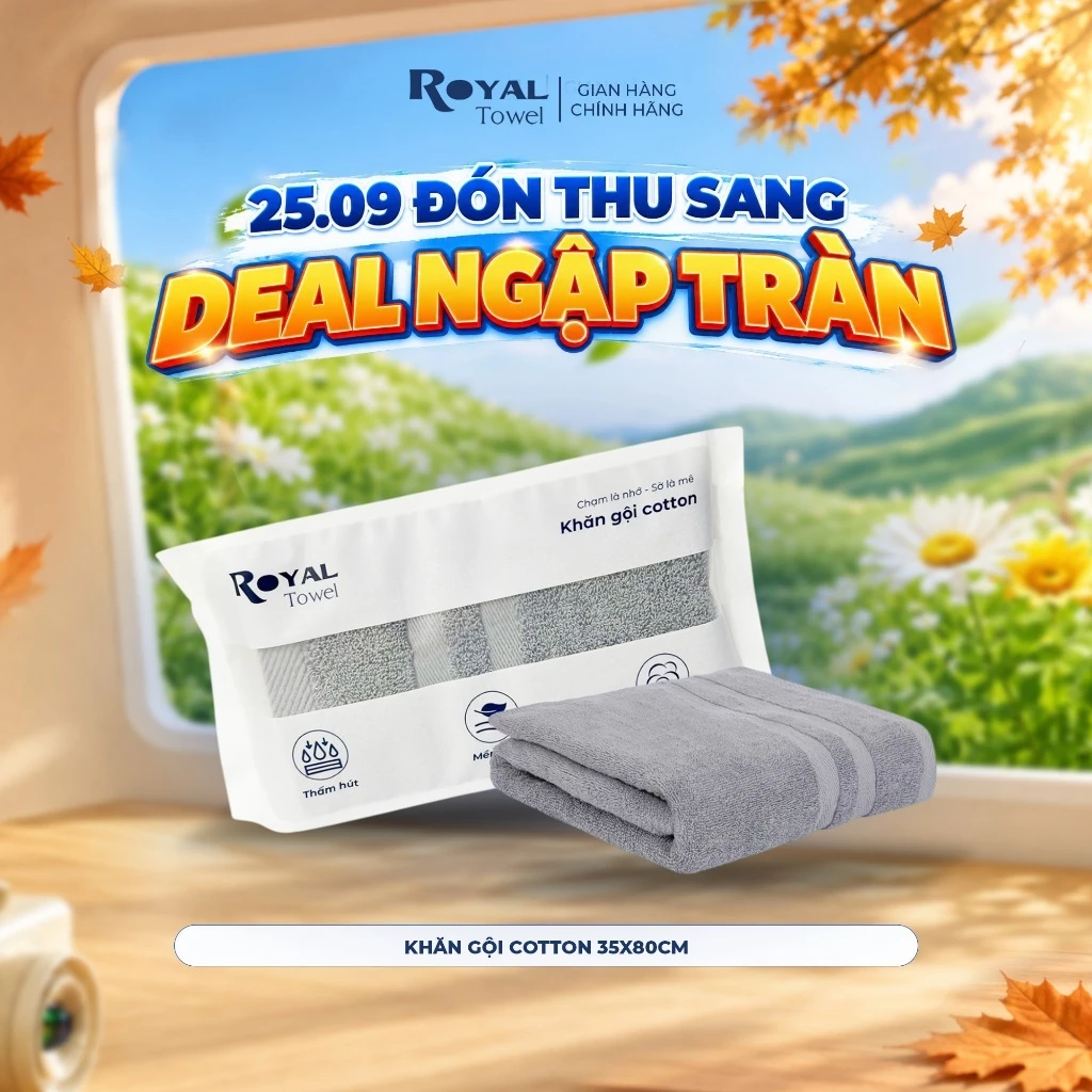 Khăn Gội Royal Towel 35x80cm Sợi Cotton Mềm Mịn, Thấm Hút Tốt, Không Xổ Lông, Không Phai Màu