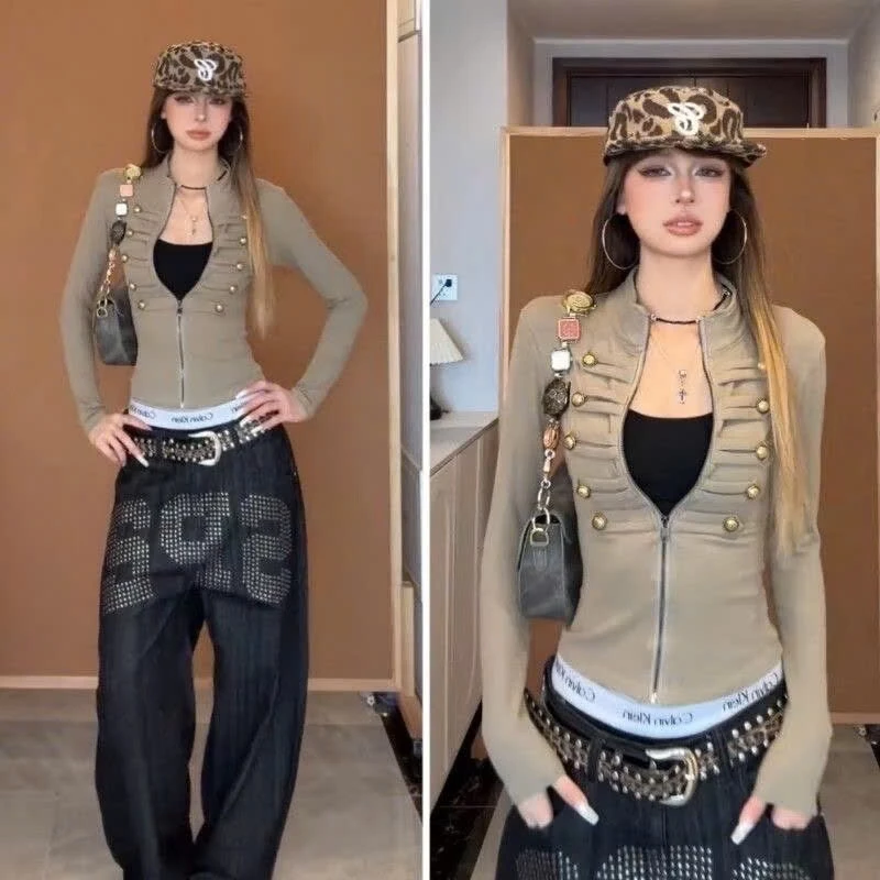 Áo napoleon chất thun tăm ôm co giãn dáng croptop hai màu nâu và đen - TikTik
