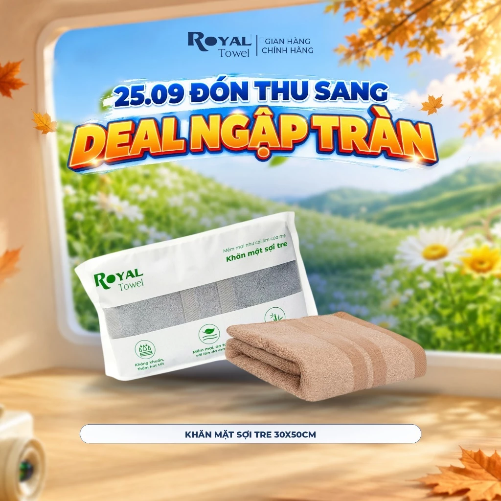 Khăn Mặt Royal Towel 30x50cm Sợi Tre Bamboo, Mềm Mịn, Thấm Hút Tốt, Không Xổ Lông, Không Phai Màu, An Toàn Cho Da