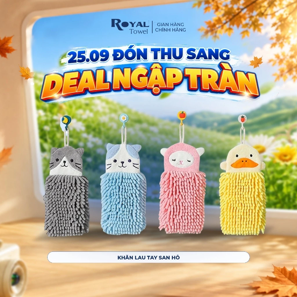 Khăn Lau Tay Treo Tường Royal Towel Chất Nhung San Hô, Dày Dặn, Thấm Hút Tốt