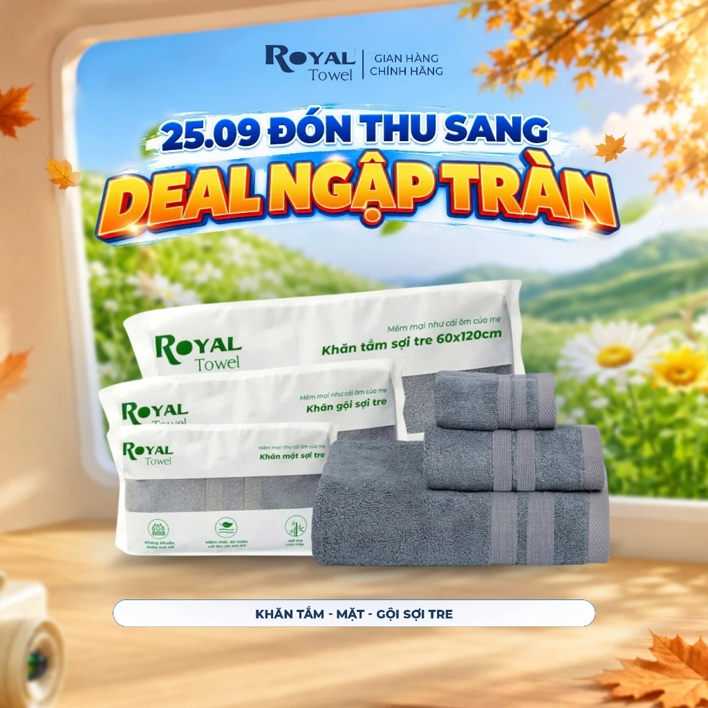Khăn Tắm Khăn Gội Khăn Mặt Royal Towel Sợi Tre Bamboo, Mềm Mịn, Thấm Hút Tốt, Không Xổ Lông, Không Phai Màu, AnToànChoDa