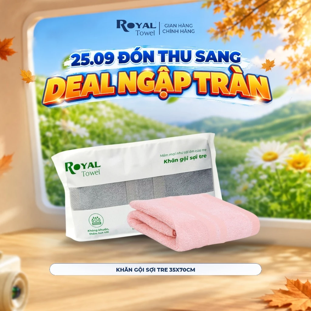 Khăn Gội Royal Towel 35x70cm Sợi Tre Bamboo, Mềm Mịn, Thấm Hút Tốt, Không Xổ Lông, Không Phai Màu, An Toàn Cho Da