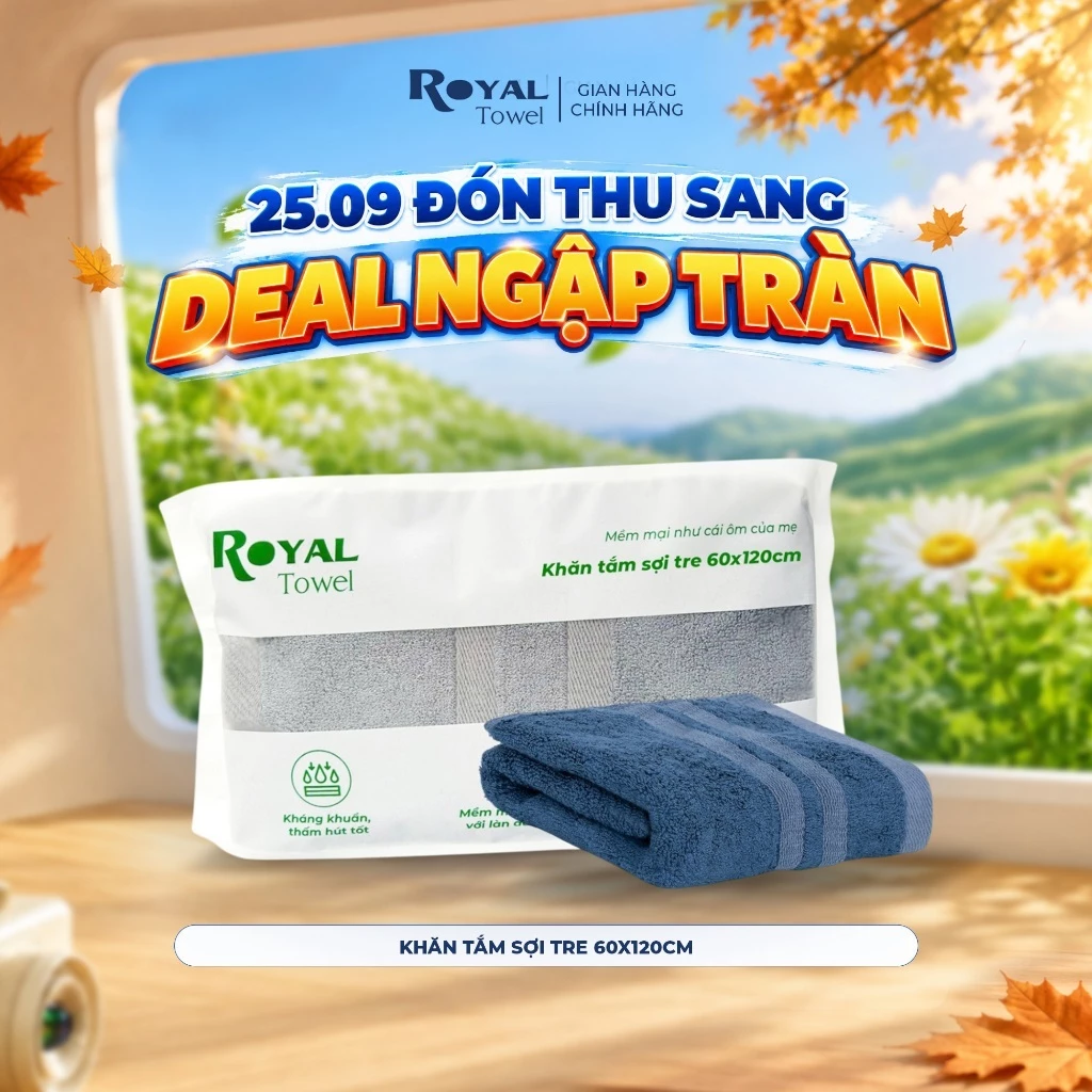 Khăn Tắm Royal Towel 60x120cm Sợi Tre Bamboo, Mềm Mịn, Thấm Hút Tốt, Không Xổ Lông, Không Phai Màu, An Toàn Cho Da