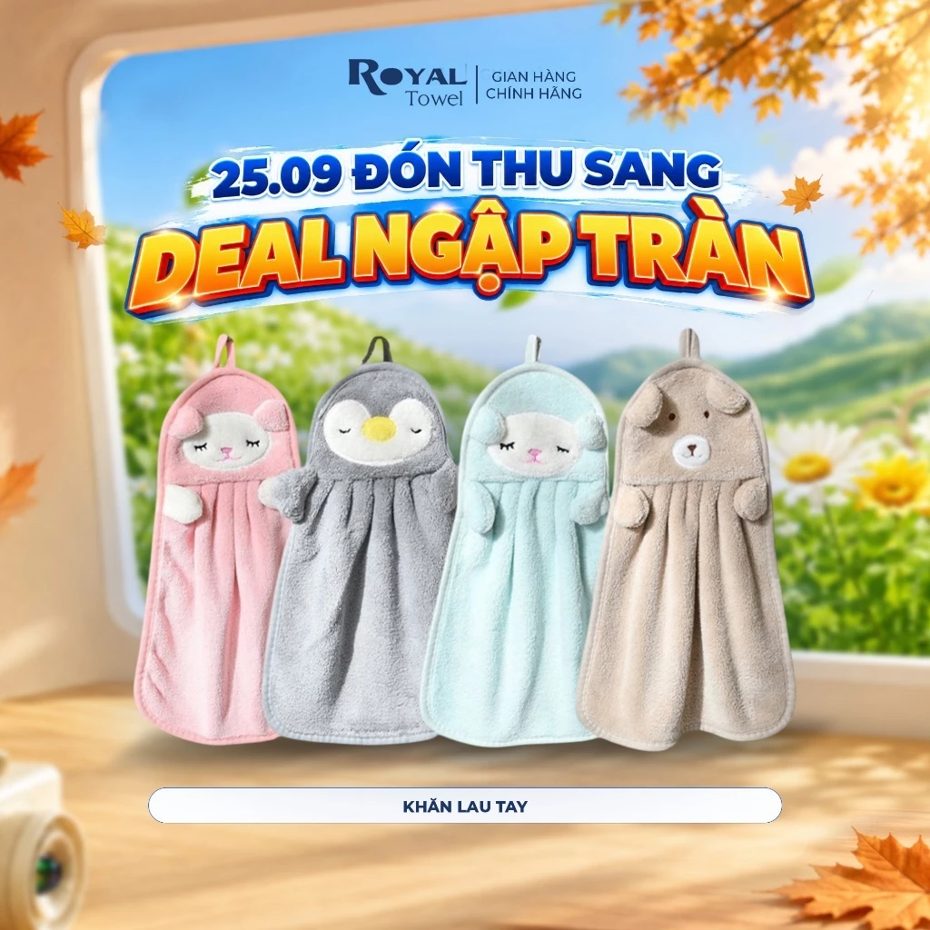 Khăn Lau Tay Treo Tường Royal Towel Họa Tiết Hoạt Hình, Thấm Hút Tốt