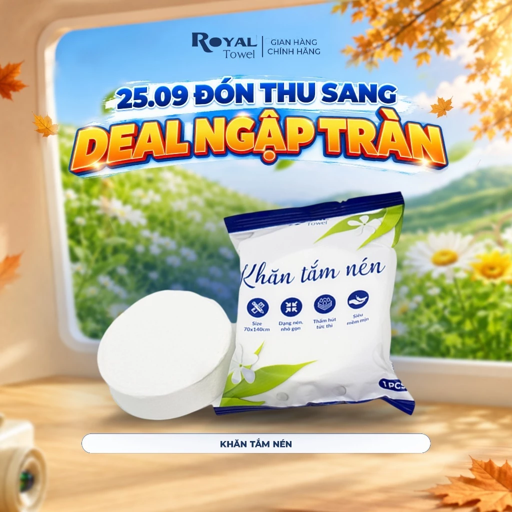 Khăn Tắm Nén Du Lịch Royal Towel 70x140cm Sợi Viscose Tiện Lợi, Dày Dặn, Thấm Hút Tốt, Kháng Khuẩn