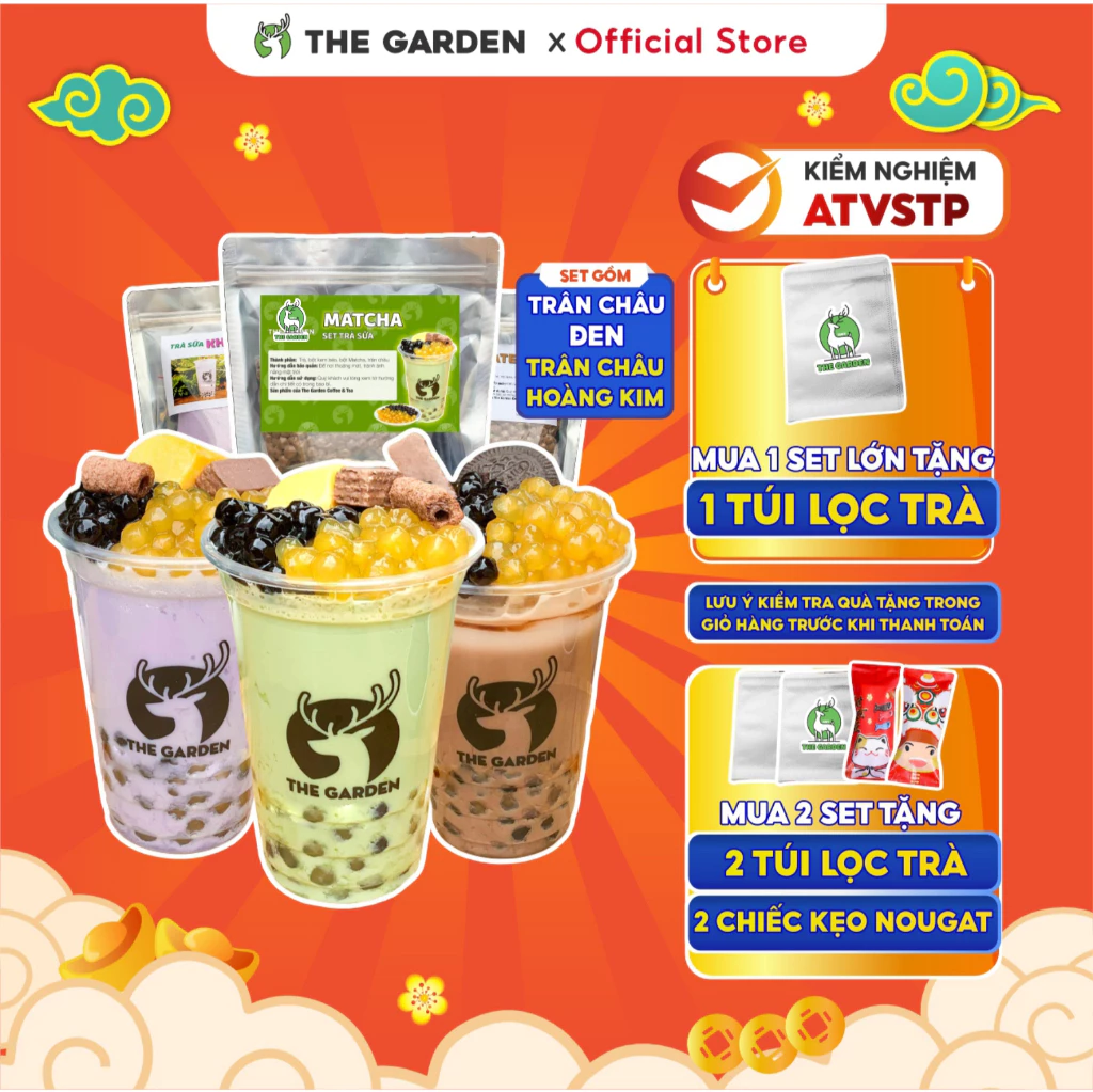 Set Trà Sữa Tự Pha Trân Châu Đường Đen THE GARDEN IGWT Nguyên Liệu Làm Trà Sữa Chocolate, Matcha,  10 vị 6-8 Ly