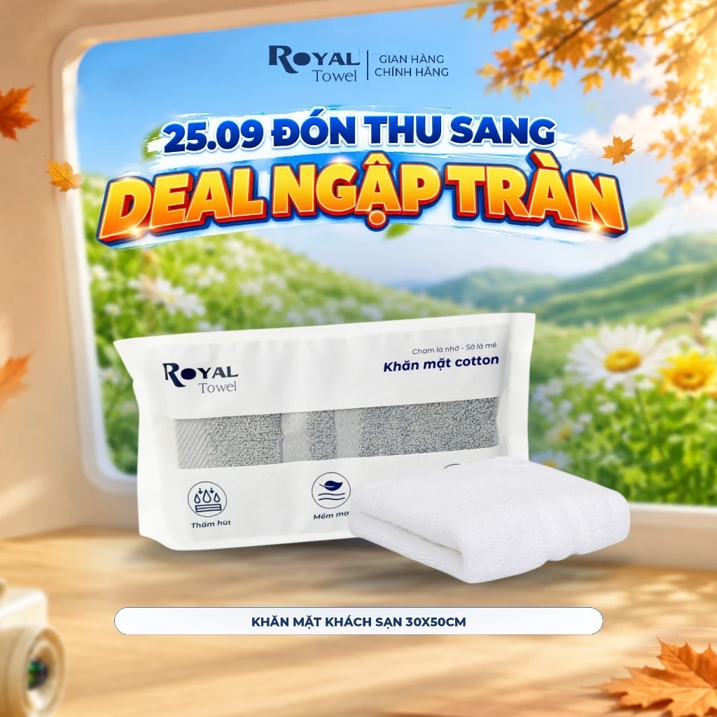 Khăn Mặt Khách Sạn Royal Towel 30x50cm Sợi Cotton Mềm Mịn, Thấm Hút Tốt, Không Xổ Lông, Không Phai Màu