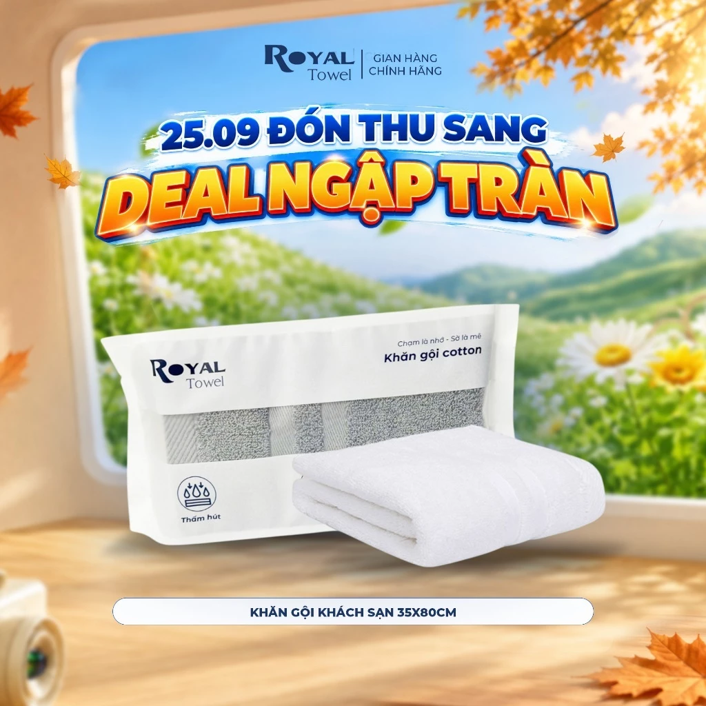 Khăn Gội Khách Sạn Royal Towel 35x80cm Sợi Cotton Mềm Mịn, Thấm Hút Tốt, Không Xổ Lông, Không Phai Màu