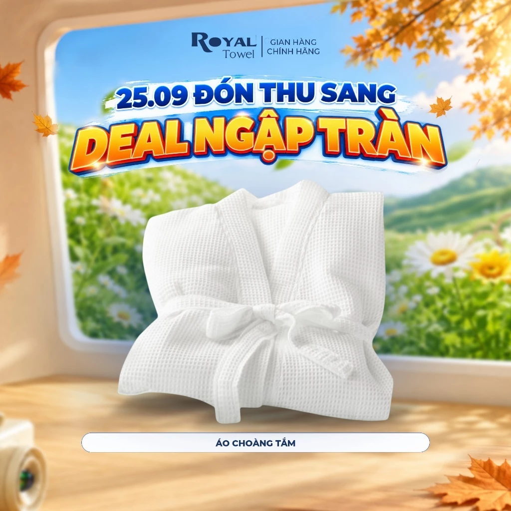 Áo Choàng Tắm Royal Towel Sợi Cotton Mềm Mịn, Thấm Hút Tốt, Không Xù Lông, Cho Nam Nữ