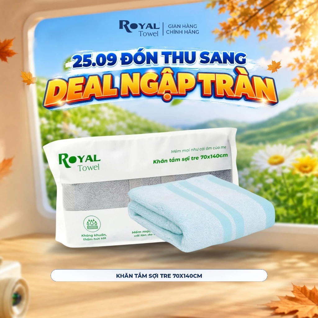 Khăn Tắm Royal Towel 70x140cm Sợi Tre Bamboo, Mềm Mịn, Thấm Hút Tốt, Không Xổ Lông, Không Phai Màu, An Toàn Cho Da