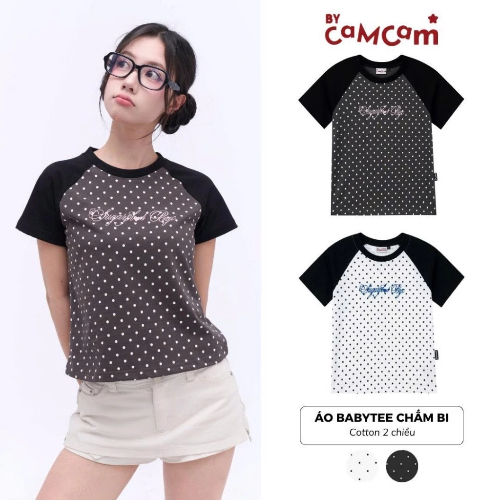 Áo Babytee Phối Hoạ Tiết Chấm Bi Áo tay Raglan Nữ Tính Trendy Bycamcam ABN492