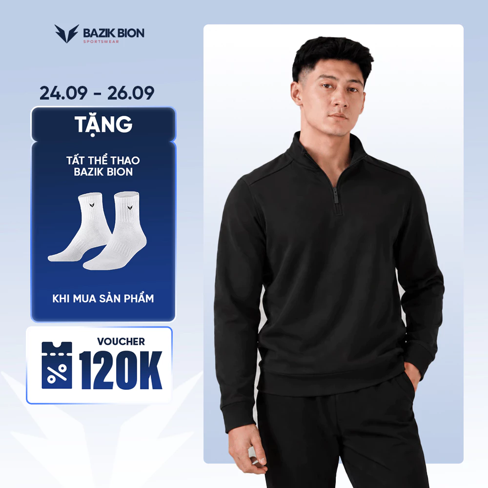 Áo Nỉ Dài Tay Quarter Zip BAZIK Sweatshirt Nỉ Trơn Dày Dặn, Khóa Zip Giữ Ấm, Thời Trang, Đơn Giản - A48