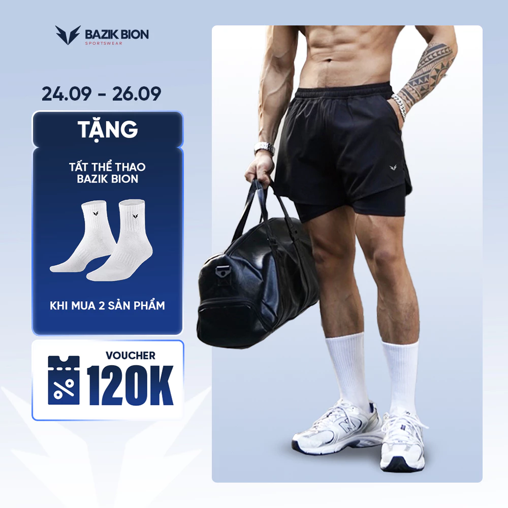 Quần Short 2 lớp Nam BAZIK Speed Up 2in1 Có Bigsize Thoáng Khí Thấm Hút, Nhanh Khô, Thoải Mái Chạy Bộ, Tập Gym - Q02