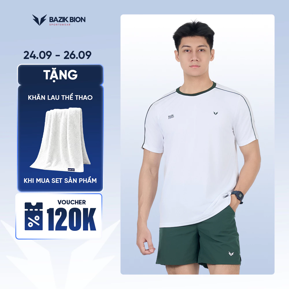 Áo Thun Pickleball Nam BAZIK BION Rise 01 Phối Vai Thể Thao, Cổ Dệt, Thoáng Khí Co Giãn - A75
