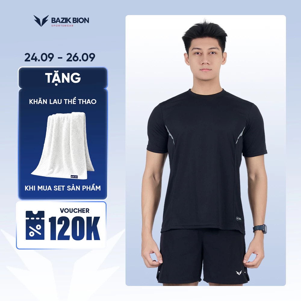 Áo Thun Pickleball Nam BAZIK BION Rise 03 AirDry Siêu Nhẹ, Thoáng Khí Co Giãn 4 Chiều Nhanh Khô, Cầu Lông Tennis - A77