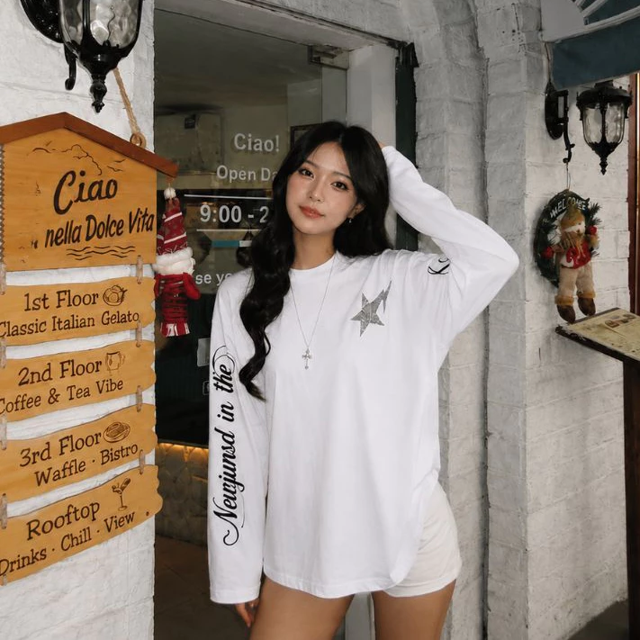 Áo Thun Tay Dài Long Sleeve In Nhũ "NEWJUNSD IN THE" Cotton Form Rộng - 270GSM