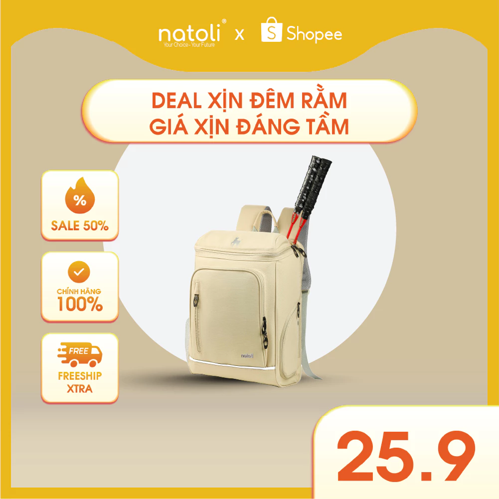 Balo cầu lông thể thao NATOLI đựng giày, đựng vợt cầu lông, chống nước cao cấp BST ProSport Backpack B26