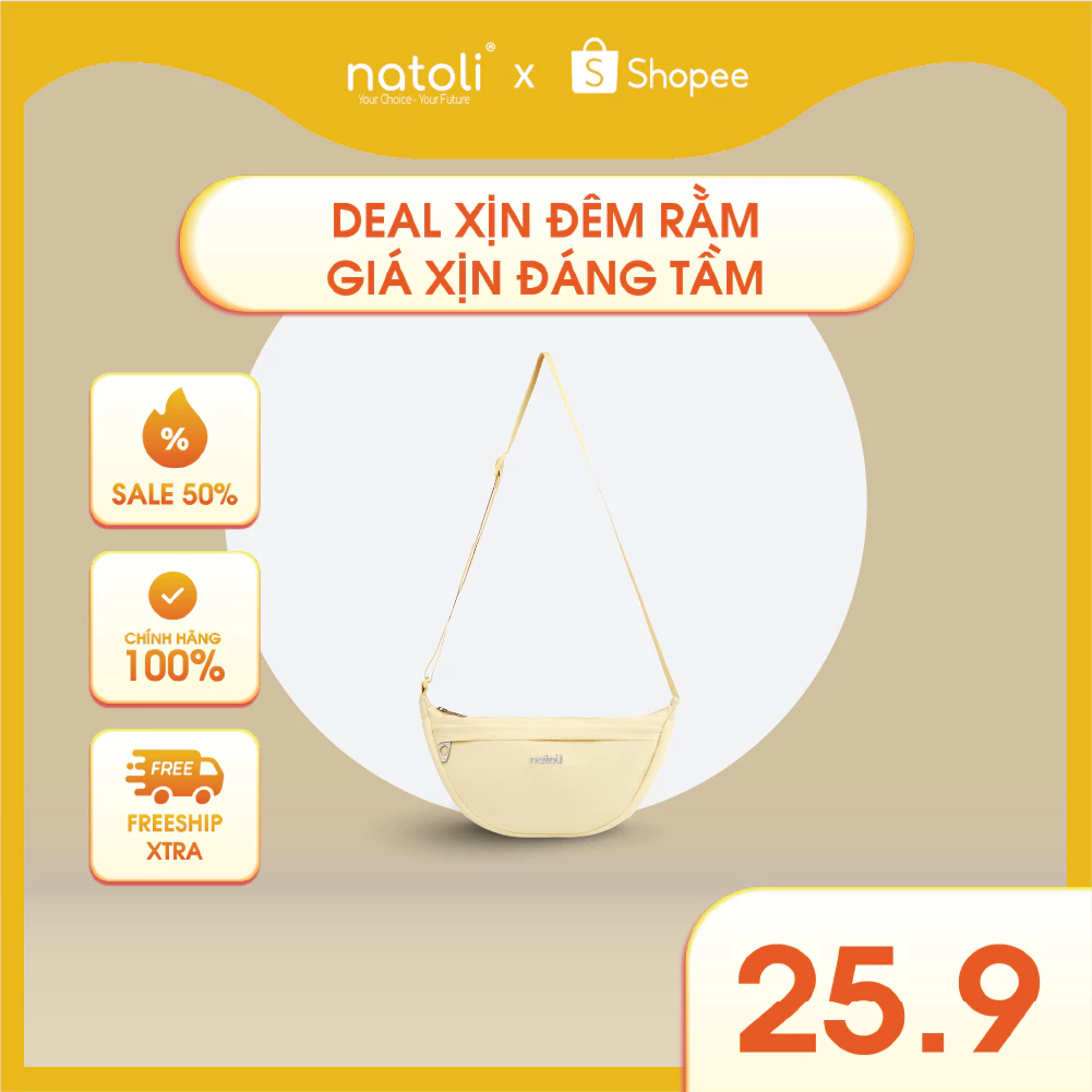 Túi đeo chéo nữ hình bán nguyệt NATOLI túi bánh bao chần bông vải dù nhăn chống nước tốt-Soft Touch Crossbag T26