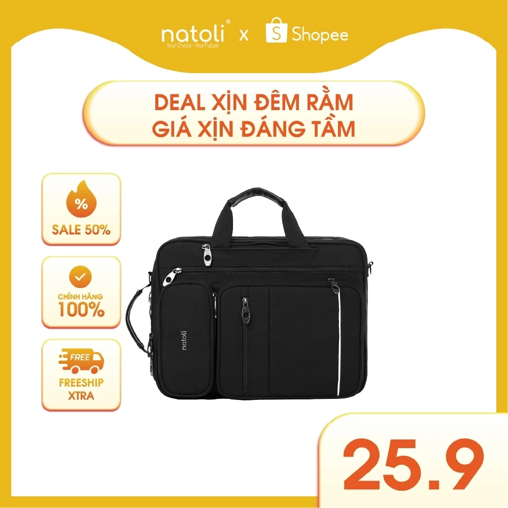 Cặp sách đi học cấp 2, cấp 3 NATOLI Cặp đa năng, Balo đa năng nhiều ngăn BST Classic Multifunctional Backpack B17