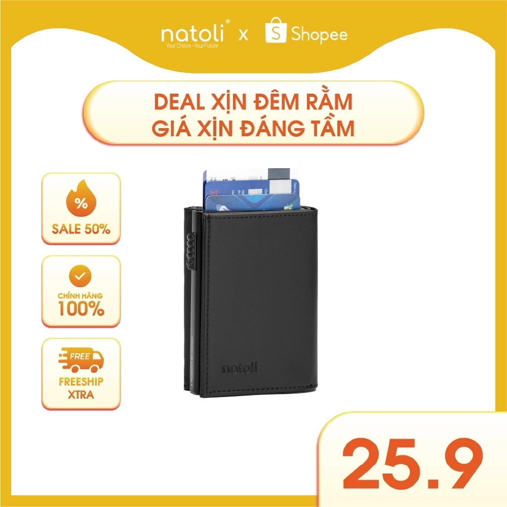 Ví nam nữ mini thông minh thương hiệu Natoli gập 3 đựng thẻ cao cấp - Futuristic Mini Wallet V8