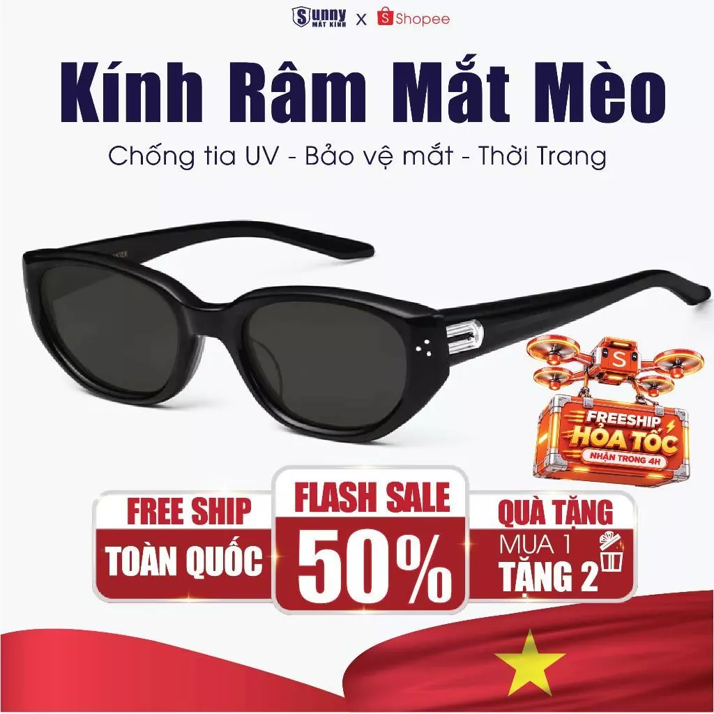 Kính Râm Mắt Mèo Chống Tia UV Phong Cách SUNNY MẮT KÍNH Phụ Kiện Thời Trang Nam Nữ Đi Học Đi Làm Đi Chơi