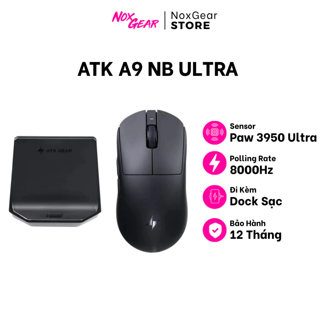 Chuột Gaming Không Dây ATK A9 NB ULTRA | PAW 3950 ULTRA | 8K Polling Rate | Bảo Hành Chính Hãng 12 Tháng