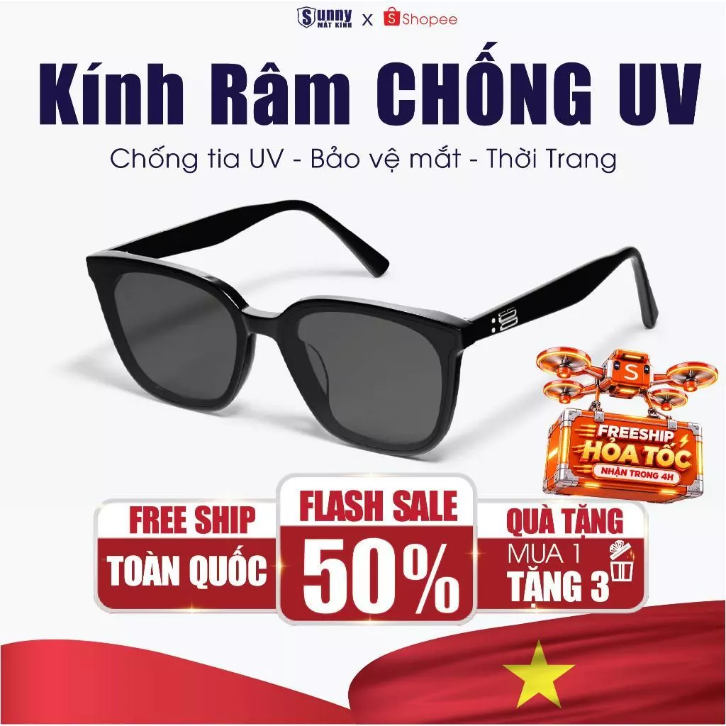 Kính Râm Gọng Vuông Chống Tia Uv SUNNY MẮT KÍNH Bảo Vệ Mắt Kính Chống Nắng Thời Trang Nam Nữ Đi Làm Đi Học Đi Chơi
