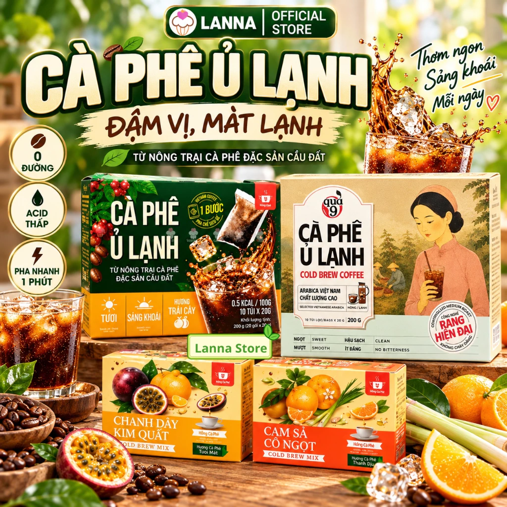 【100% ARABICA】Cà Phê Ủ Lạnh Cold Brew Nguyên Chất Túi Lọc –Mix Vị Cam Sả Kim Quất Cafe Giảm Thèm Ăn Vặt