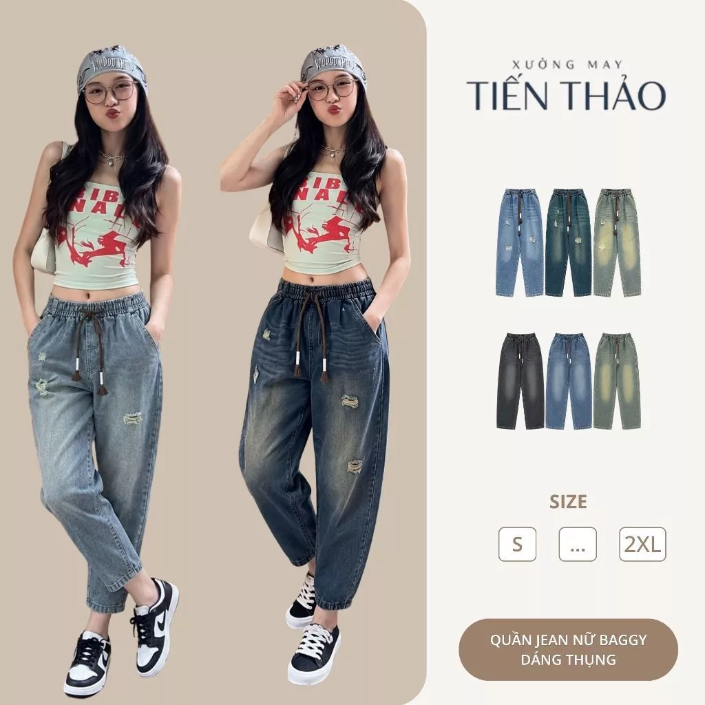 Quần Jean Nữ Baggy Thụng Q04 - Màu Mới Trends 2025, Dáng Thụng, Chất Bò Thổ Mềm, Mua Lẻ Sỉ