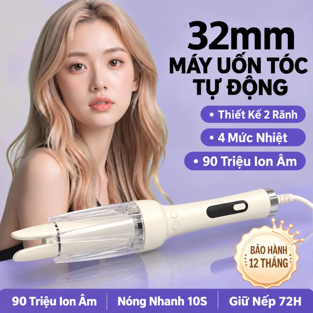 Máy Uốn Tóc Tự Xoay 32mm Tạo Sóng Lớn, Làm Nóng Nhanh, Lớp Phủ Tinh Dầu Ion Âm, Chống Bỏng