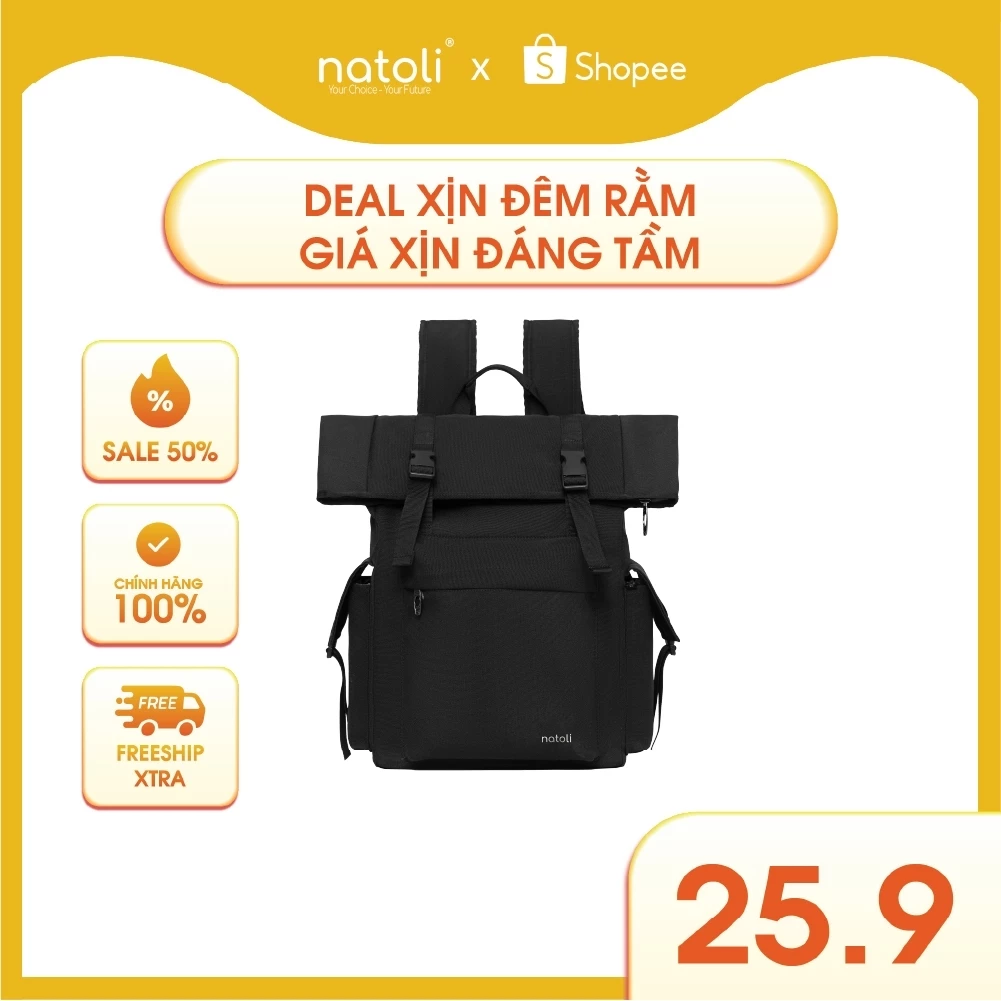 Balo chống nước du lịch thương hiệu NATOLI chất vải canvas nhiều ngăn cao cấp BST FOLD BACKPACK B10