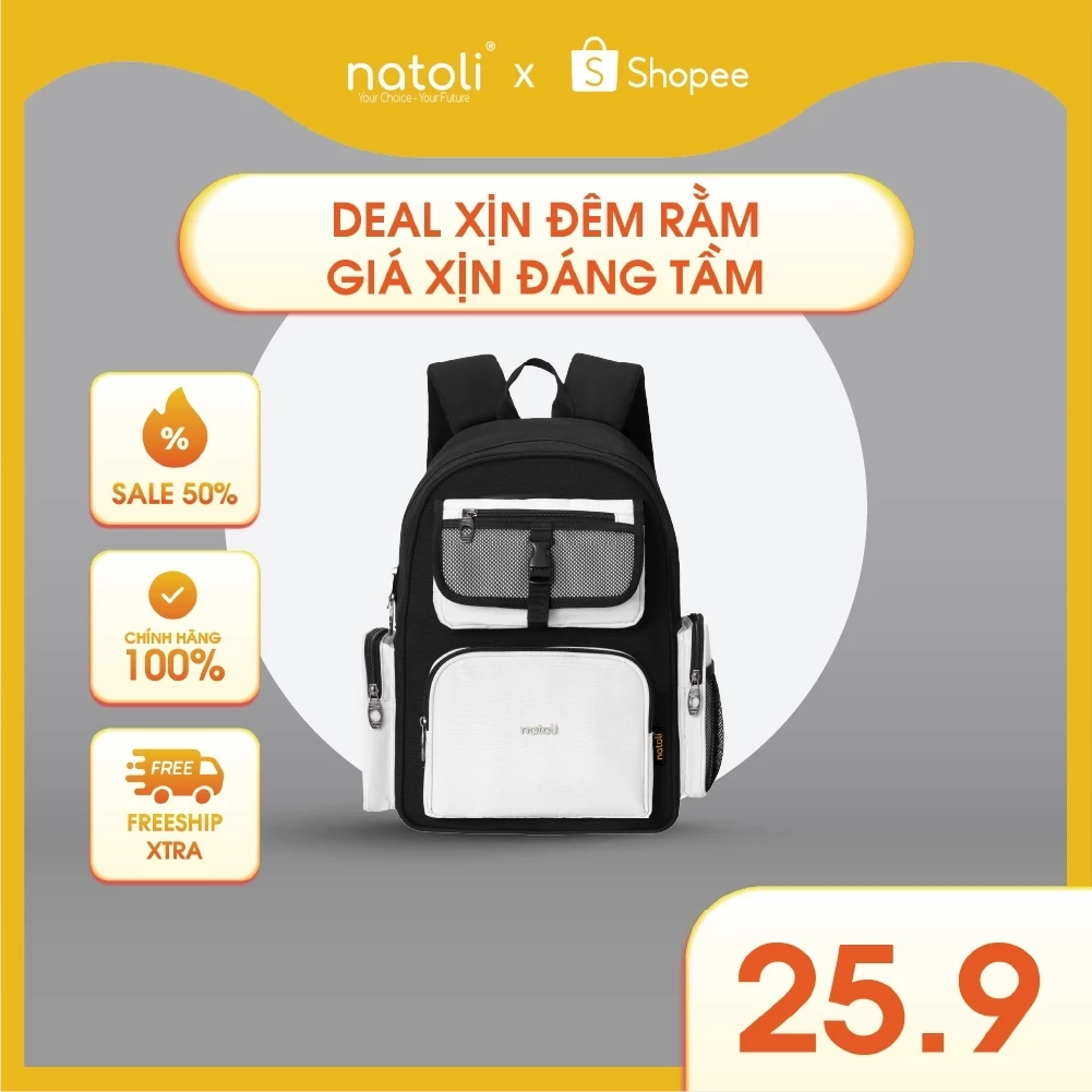 Balo local brand học sinh hàn quốc thương hiệu NATOLI chất vải canvas thời trang chống nước dày dặn ICON BACKPACK B13