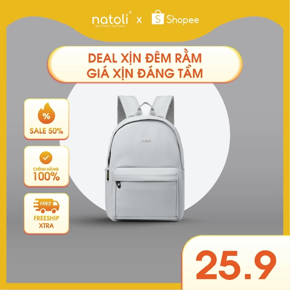 Balo nam nữ đi học chống nước thương hiệu NATOLI nhiều ngăn kháng nước tốt - Basic Backpack B2