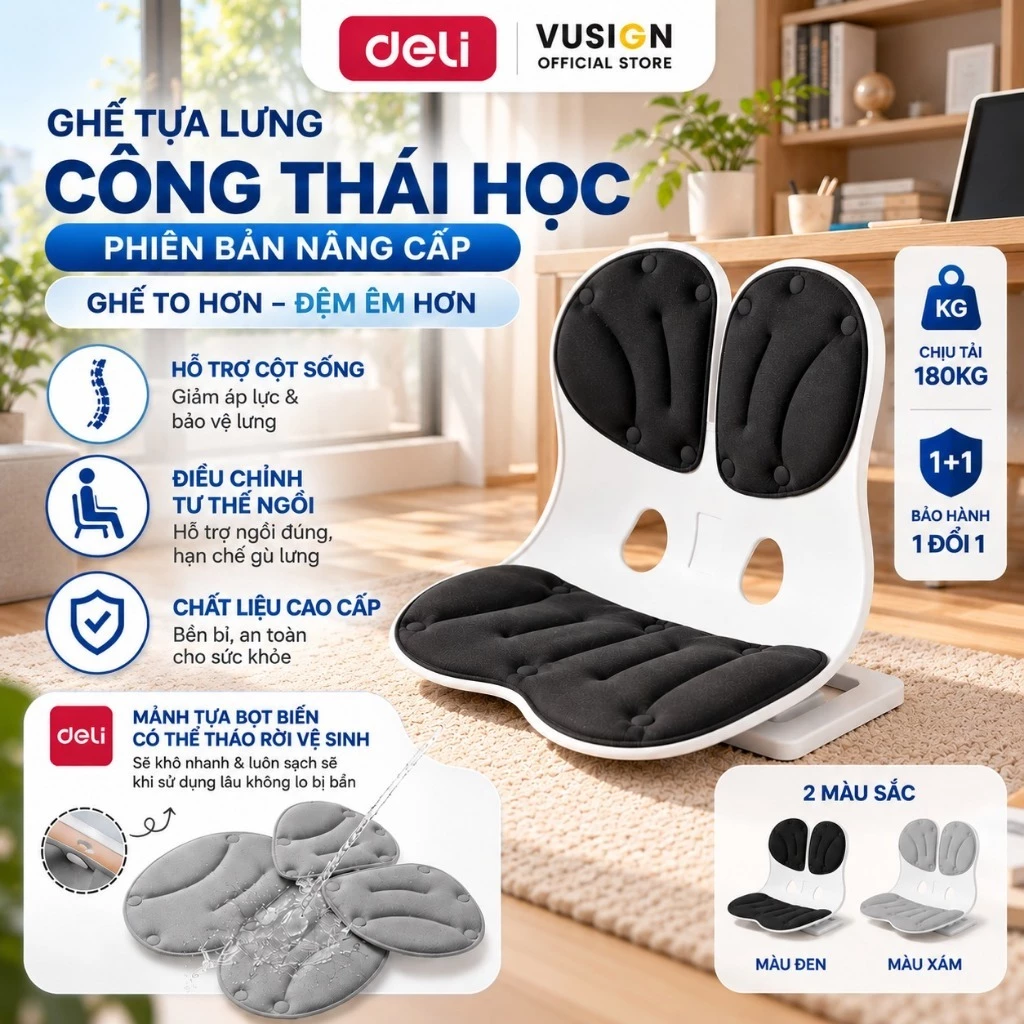 Ghế Bệt Tựa Lưng Công Thái Học Deli Điều Chỉnh Tư Thế Ngồi Chống Gù Lưng,Ghế Tựa Lưng Ngồi Bệt, Ghế Bệt Tựa Lưng