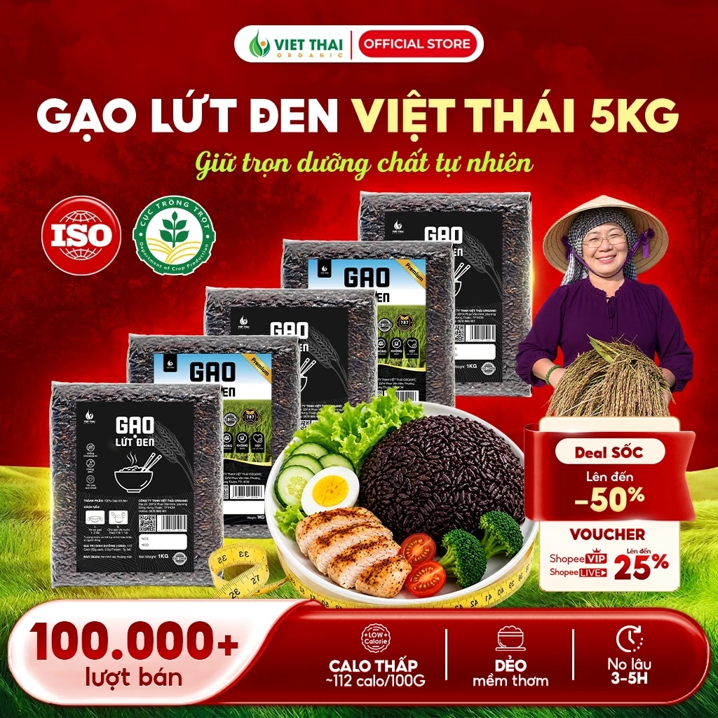 [Combo 5Kg Gạo Sạch] Gạo Lứt Đen CAO CẤP Dẻo Mềm Không Cần Ngâm Eat Clean Thực Dưỡng Việt Thái