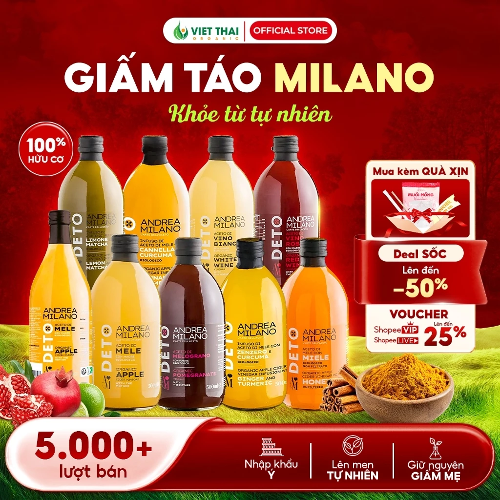 【+9 VỊ DETOX】Giấm Táo Milano - Giấm Gừng Nghệ Giấm Lựu Hữu Cơ Có Giấm Cái Dấm Detox Healthy Nhập Ý