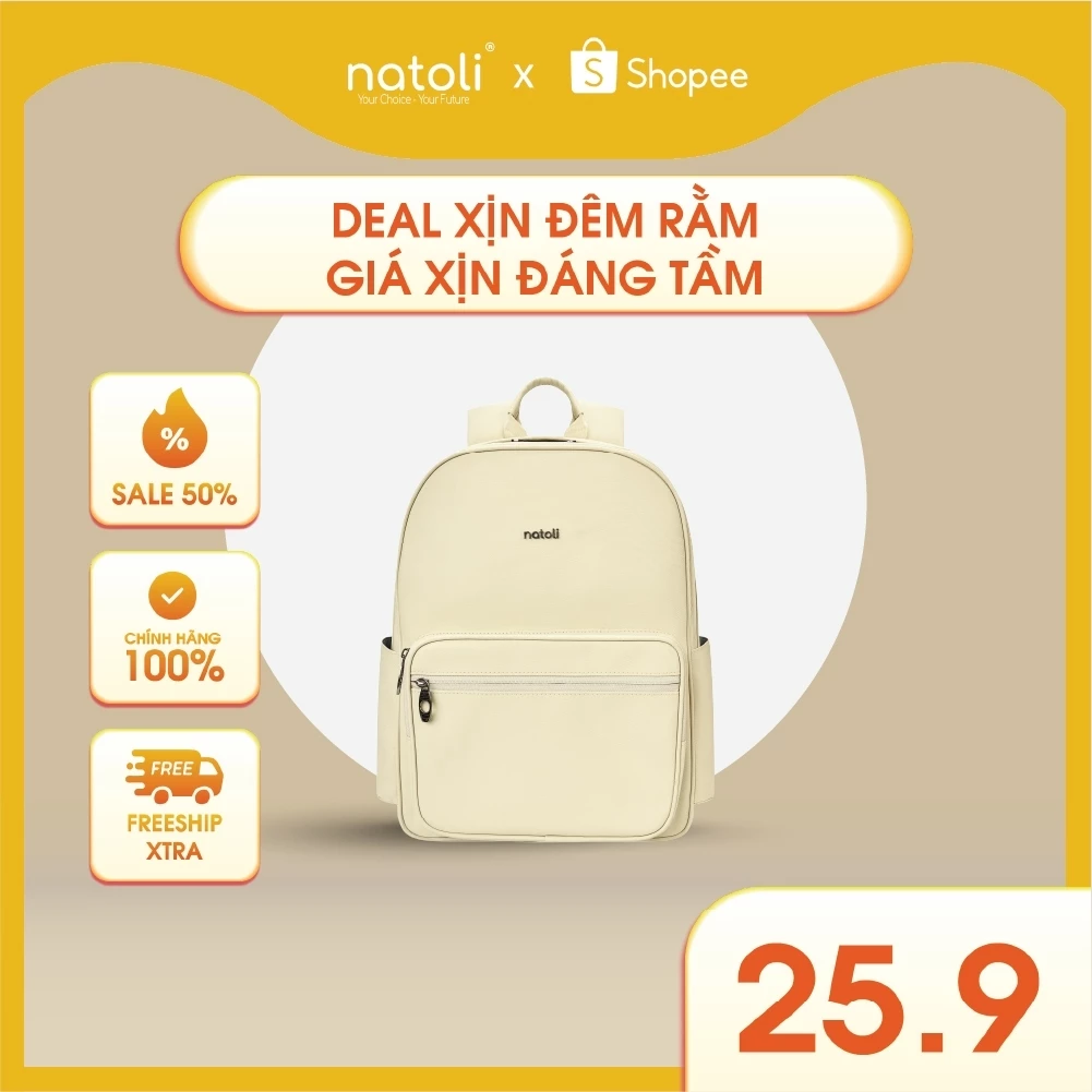 Balo da đi học nam nữ NATOLI, chống nước nhiều ngăn, đựng laptop cao cấp BST Unisex Leather School Backpack B27