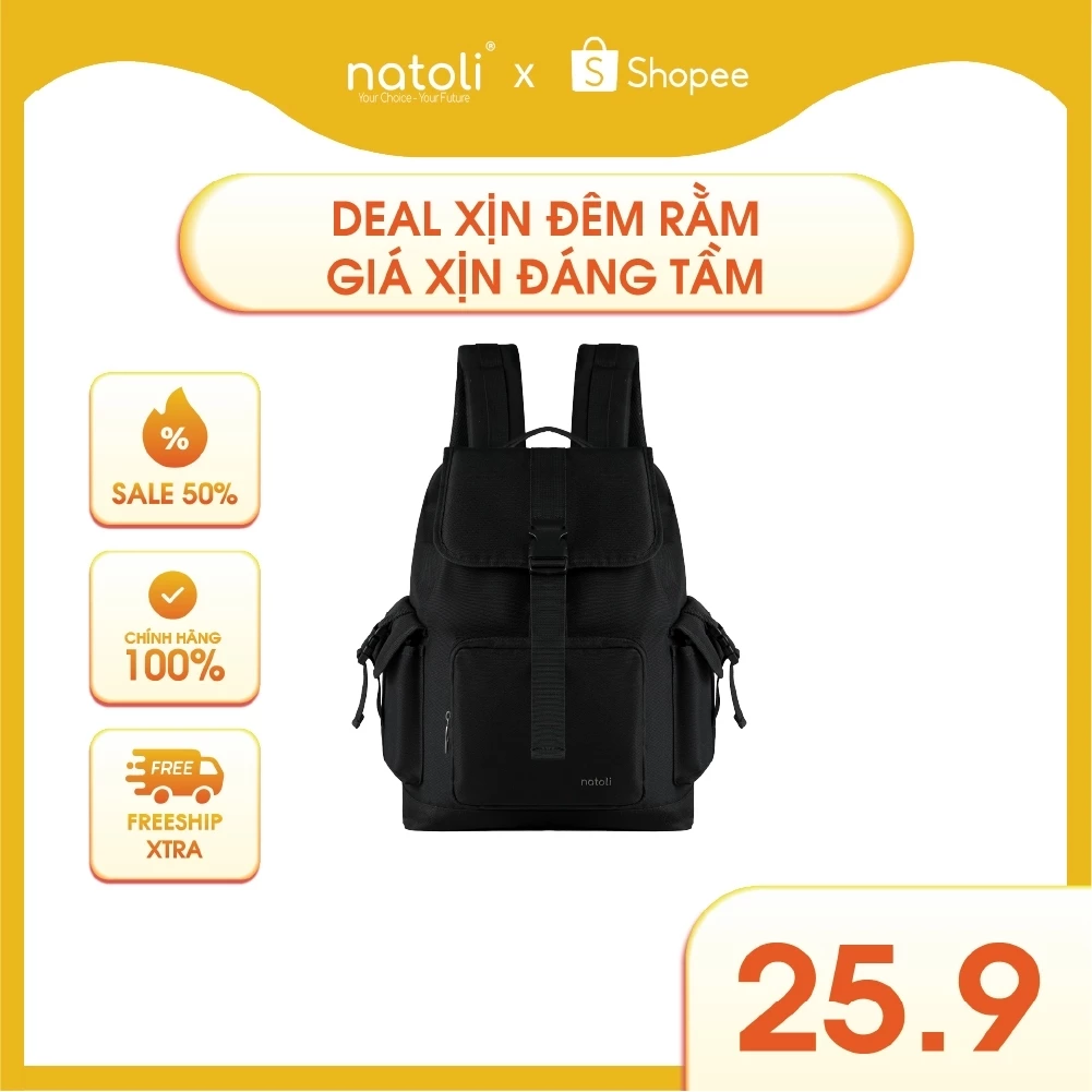 Balo nam nữ học sinh NATOLI dây rút thời trang chống nước cao cấp BST Buckle Flap Backpack B31