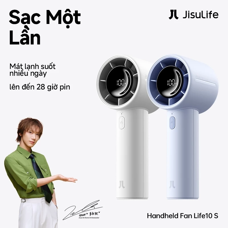 Quạt cầm tay JisuLife 10/10s Mini Dùng 28H Siêu Nhẹ Siêu Nhẹ Gió Mạnh, Cho Học Sinh, Thể Thao, Du Lịch