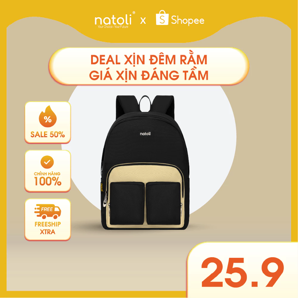 Balo thời trang nam nữ hàn quốc Thương hiệu NATOLI vải canvas nhiều ngăn kháng nước - Old School Backpack B5