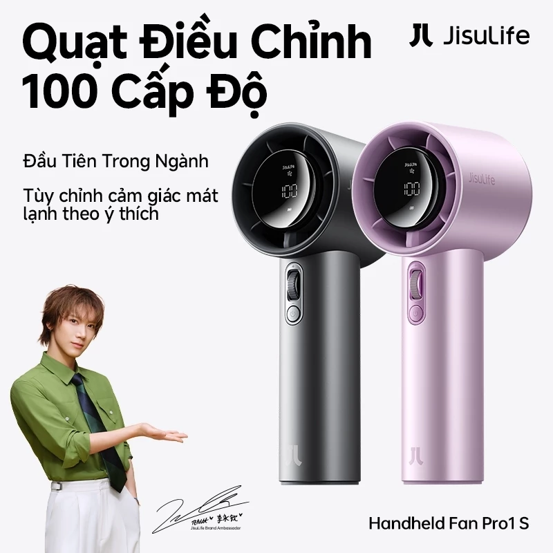 Quạt cầm tay JisuLife Pro1S siêu gọn nhẹ, gió mạnh, pin bền, điều chỉnh 100 mức, màn hình LED, sạc tiện lợi, dễ mang đi