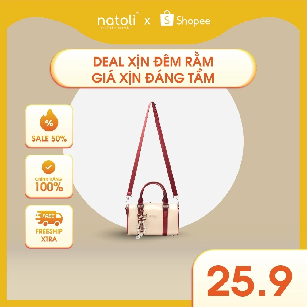 Túi đeo chéo da nữ NATOLI, túi trống mini da chống nước nhiều ngăn thời trang BST Trendy Bowling Bag T37