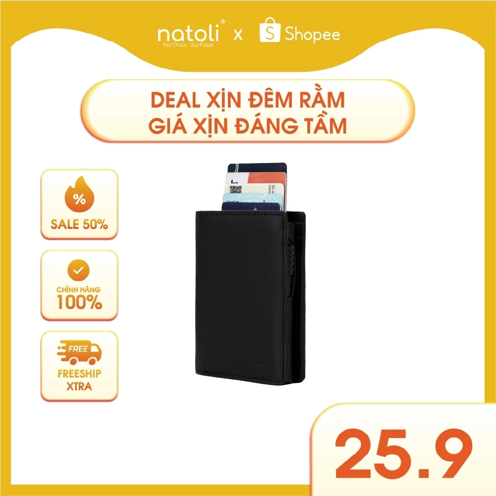 Ví da nam thông minh Thương hiệu Natoli dáng đứng, gập đôi, đựng thẻ cao cấp BST Ryder Wallet V9