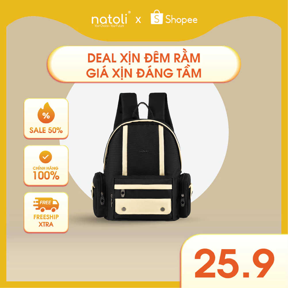 Balo đi học nam nữ nhiều ngăn NATOLI nhiều ngăn bí mật cao cấp BST Fashion Stripe Backpack B33