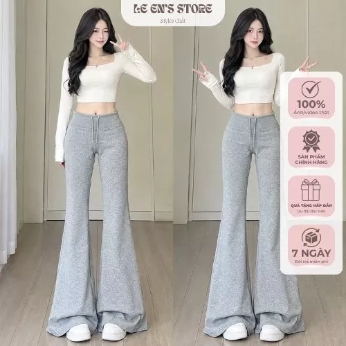 Quần nỉ ống loe nữ cạp to chất nỉ Hàn dày dặn loại 1, quần ống loe nhẹ tôn dáng basic thời trang nữ