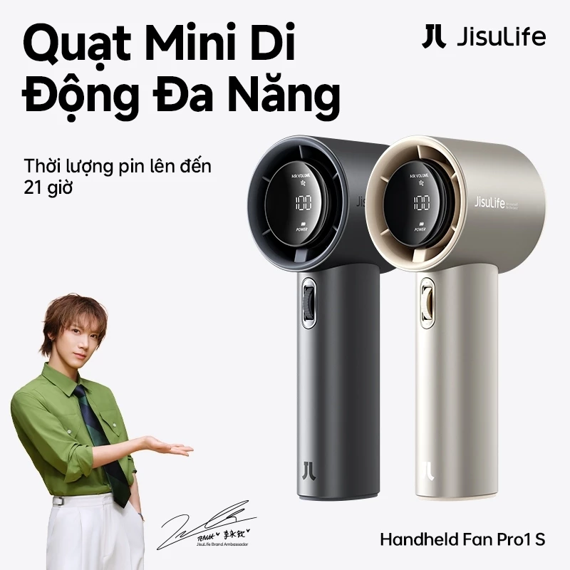Quạt tay JisuLife Pro1/S siêu nhỏ gọn gió siêu mạnh pin trâu 100 cấp độ điều chỉnh màn hình LED sạc điện để bàn dã ngoại
