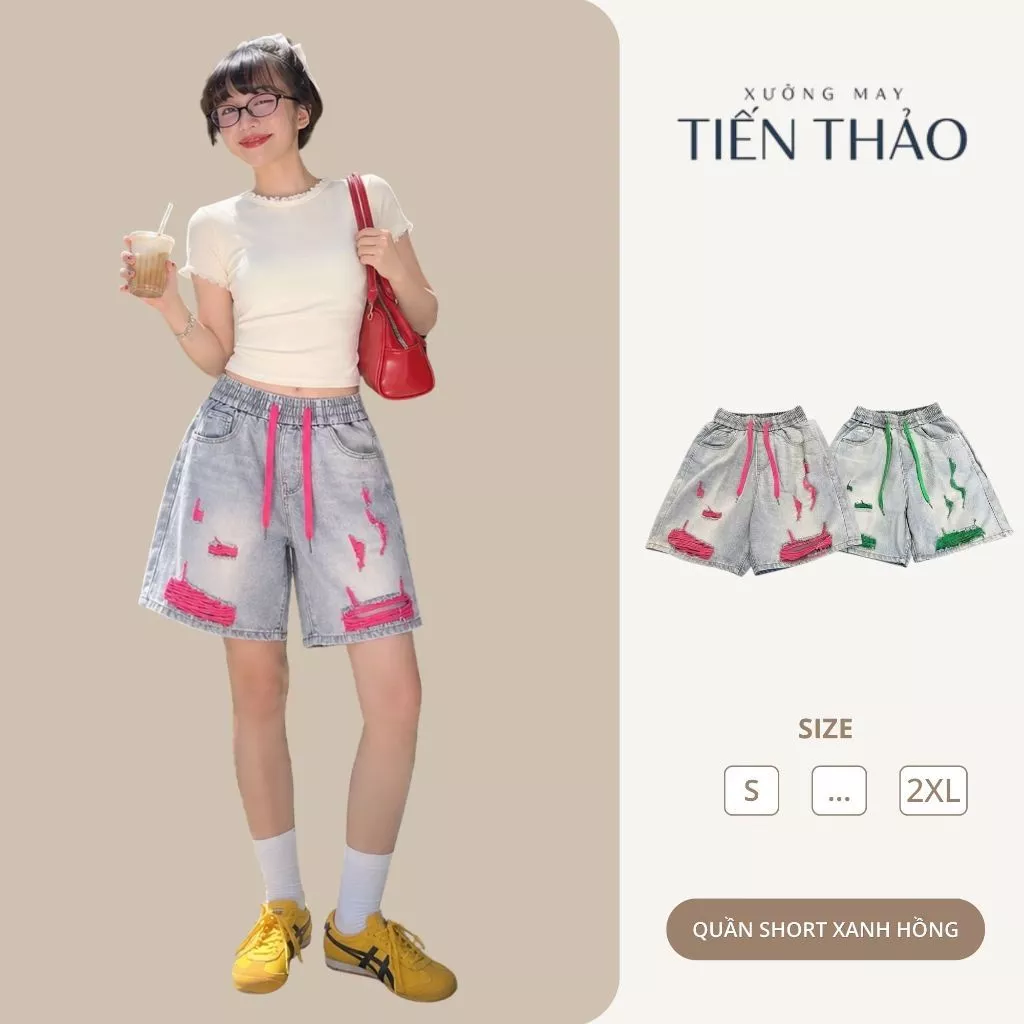 quần short màu XANH HỒNG bản lửng trên gối cá tính phong cách trẻ hót hè