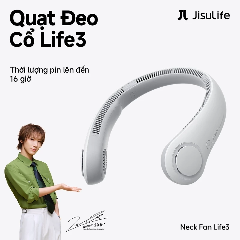 Quạt đeo cổ JisuLife 3, pin bền, 3 cấp gió, gọn nhẹ, tiện du lịch, ngoài trời, dùng hàng ngày