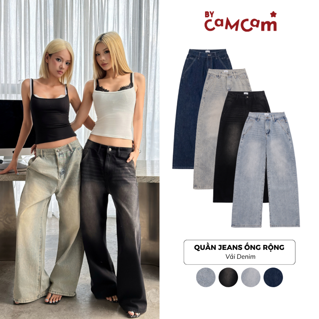 Quần Jean 𝑩𝒚𝒄𝒂𝒎𝒄𝒂𝒎 Ống Rộng Tôn Dáng Quần Bò Wash Màu Unisex Thời Trang Nam Nữ…