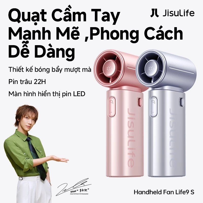 【Mới】Quạt cầm tay JisuLife 9S mini nhỏ gọn gió mạnh pin 22h màn hình LED vỏ điện sắc hiện đại ngoài trời để bàn dạo phố